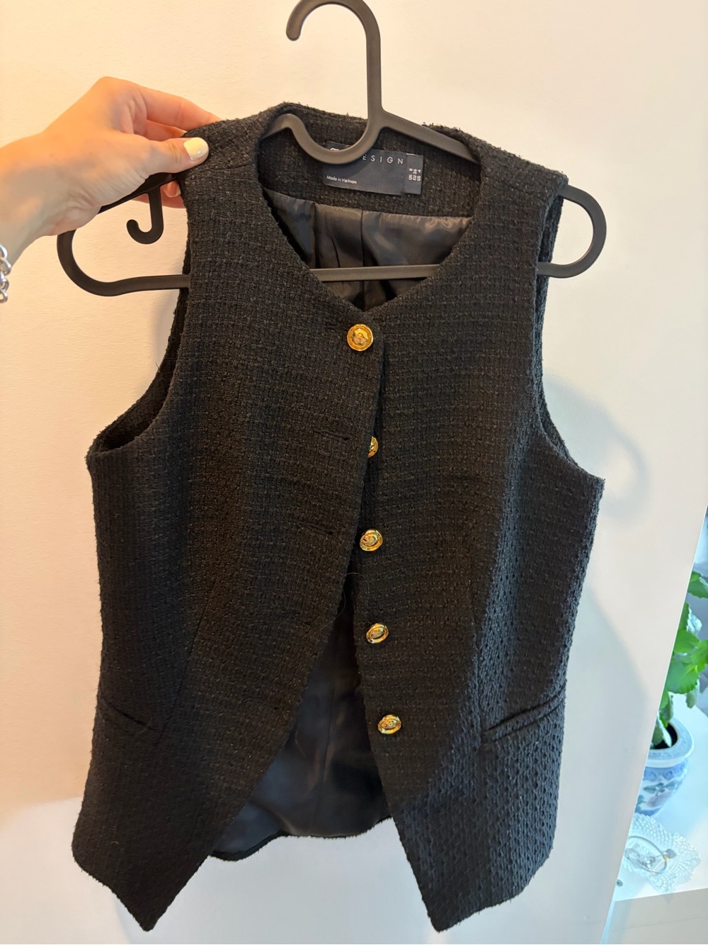 ASOS Black Textured Sleeveless Vest with Gold Buttons